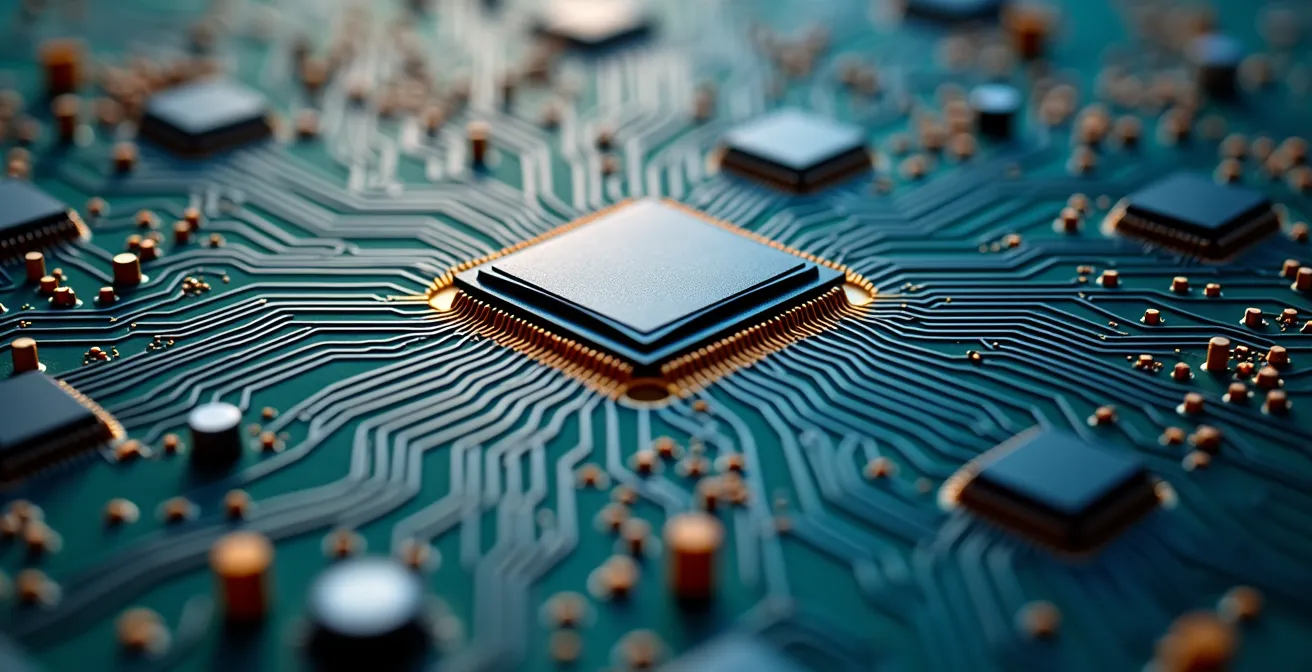 Abstract visualization of interconnected data points forming a unified system