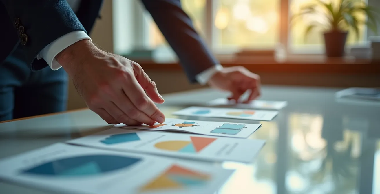 Sales team members using competitive battle cards in a strategic planning session