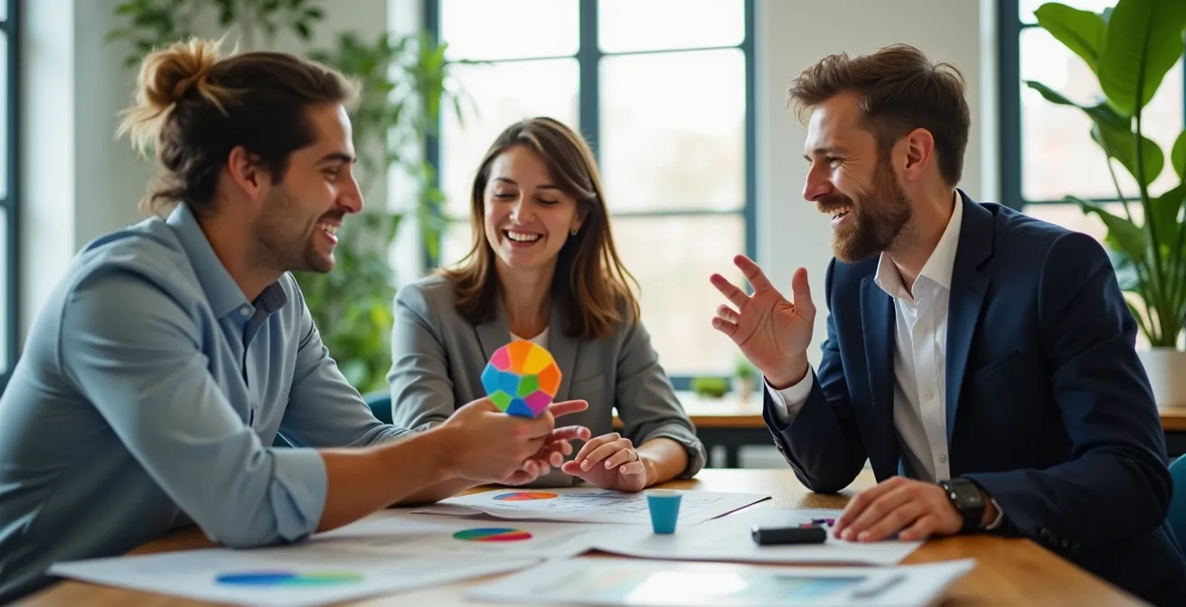 Diverse team members embodying brand values through unified action