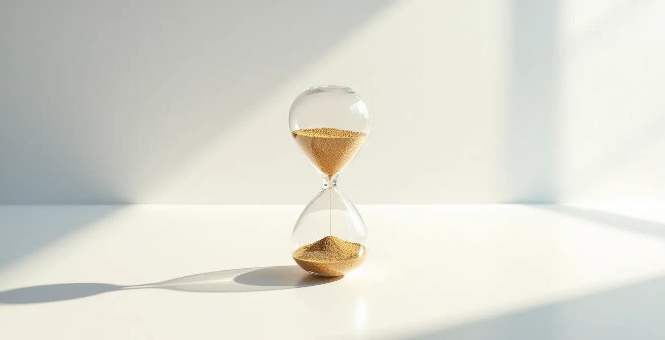Hourglass with golden sand representing the critical first five seconds of visitor attention