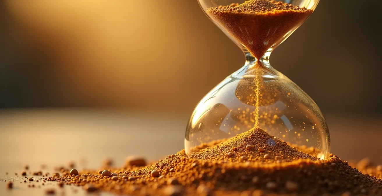 Hourglass with knowledge particles flowing through time