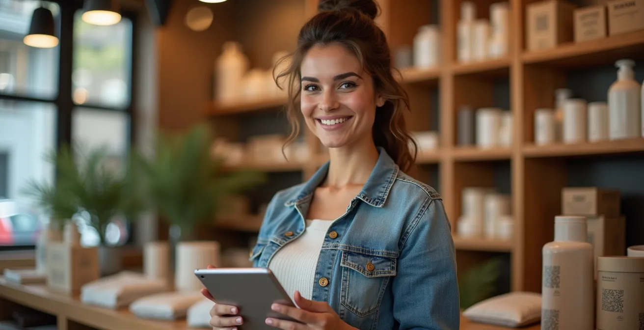 Modern retail space blending physical and digital elements seamlessly