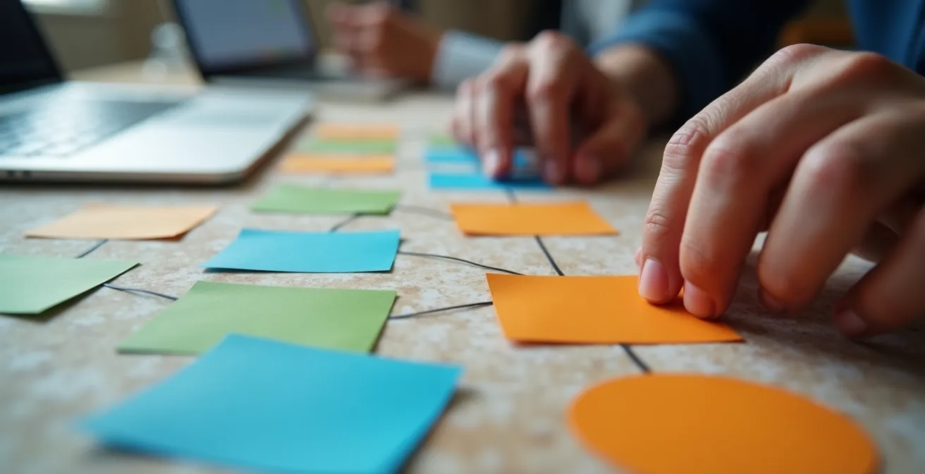 Consultants mapping workflow processes with visual tools