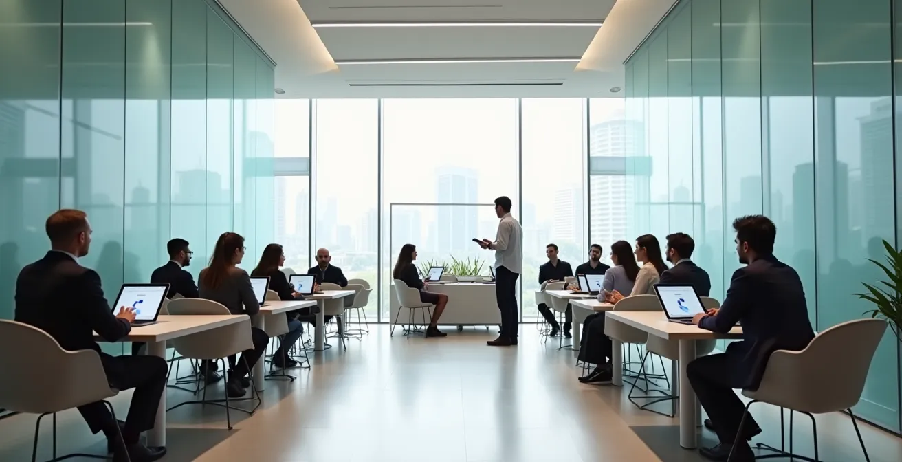 Fintech entrepreneurs collaborating in a modern regulatory sandbox environment